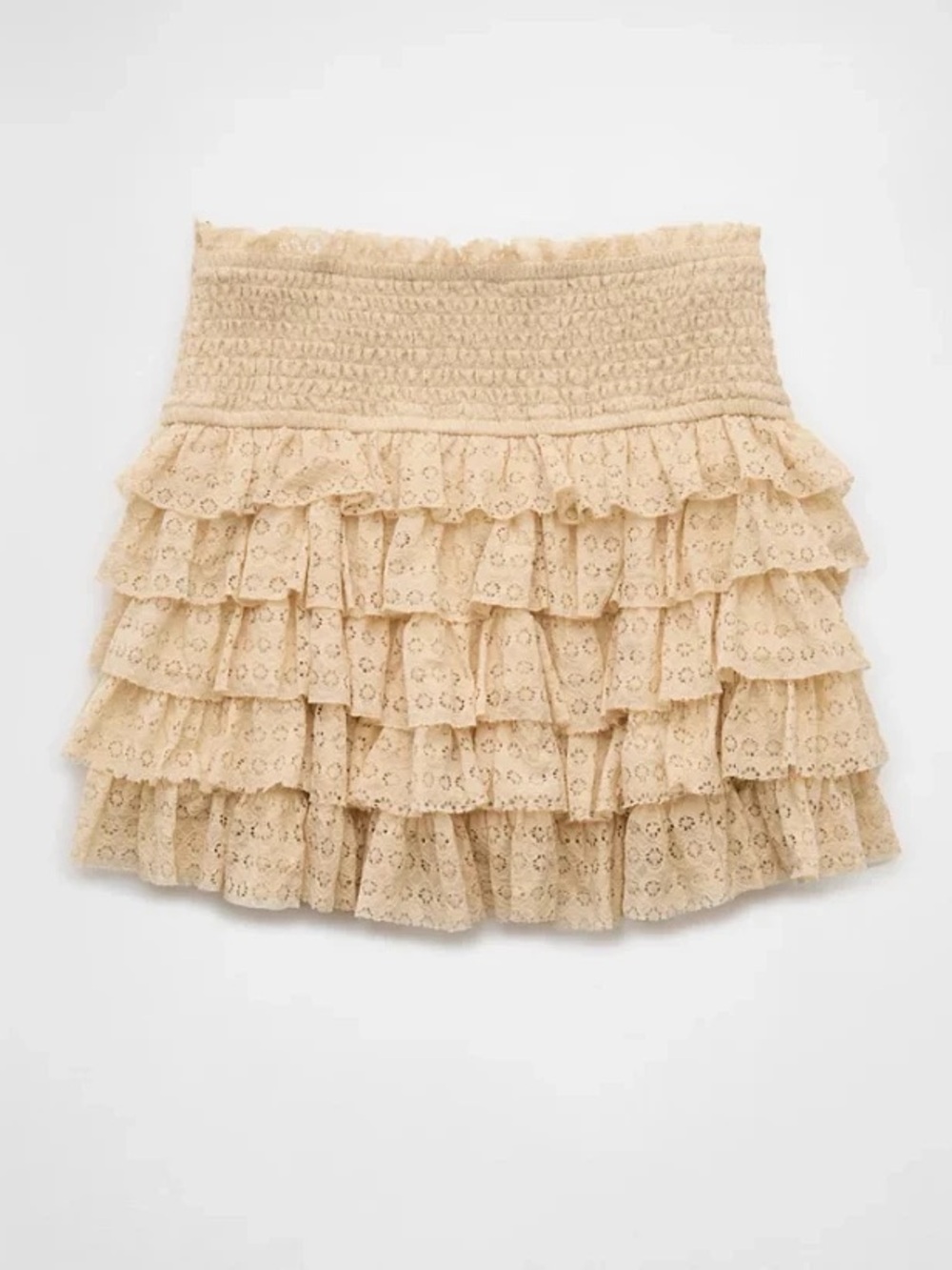 American Eagle Outfitters Cream Tiered Lace Ruffle Mini Skirt